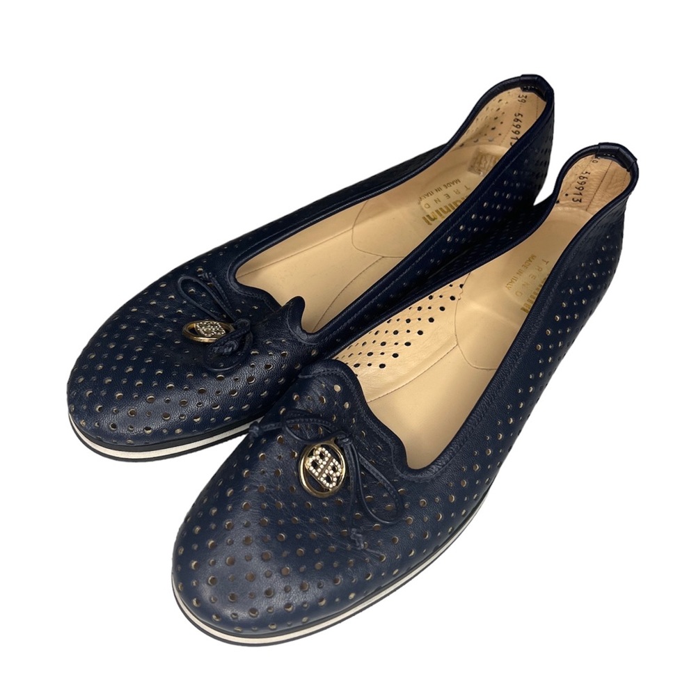 BALDININI WOMENS LEATHER NAVY BLUE FLATS SZ EU 39